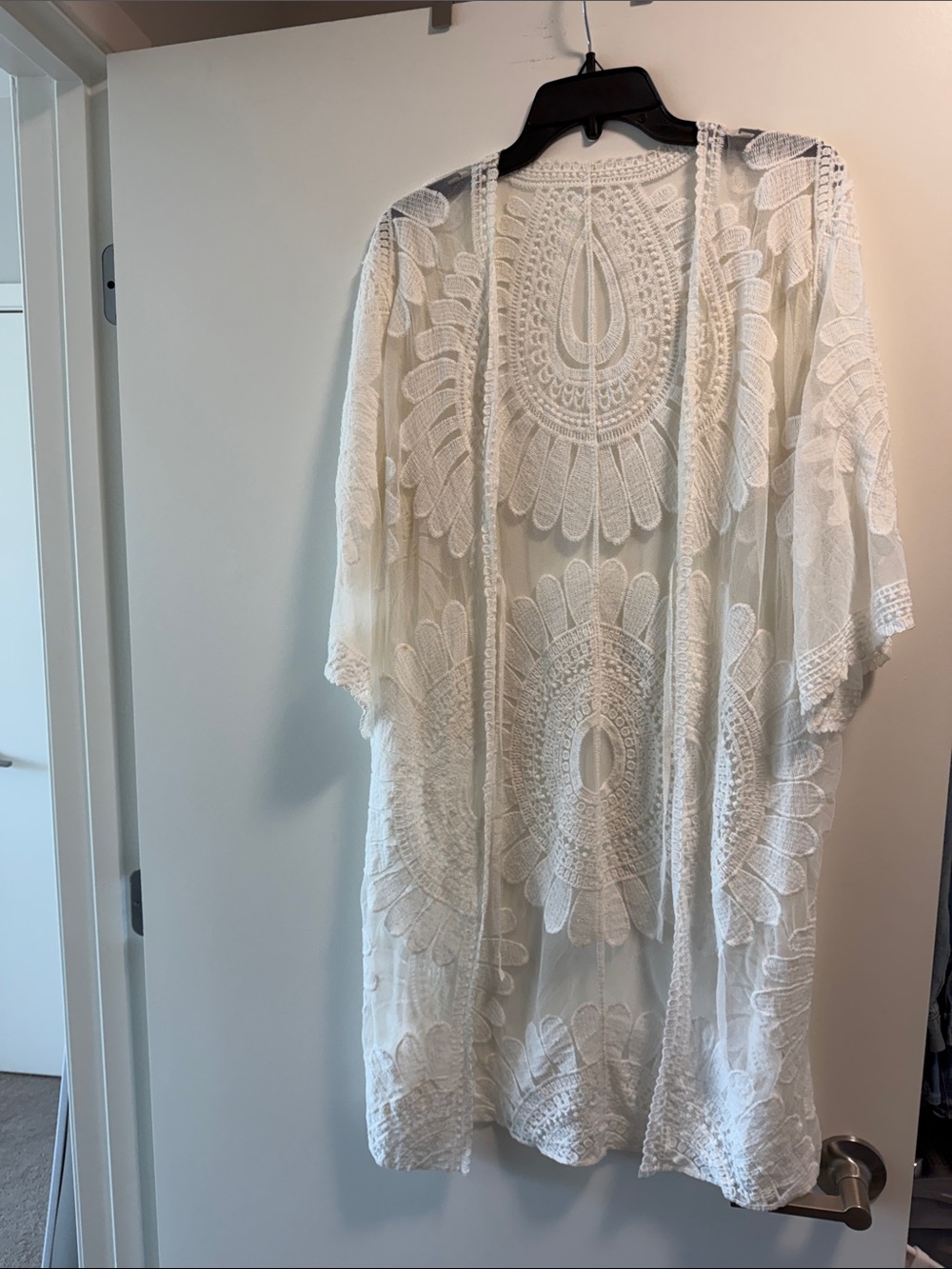 White Lace Crochet Kimono Cover-Up